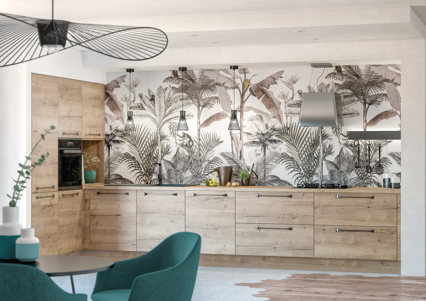 VALENTINA Chêne Havane et bleu