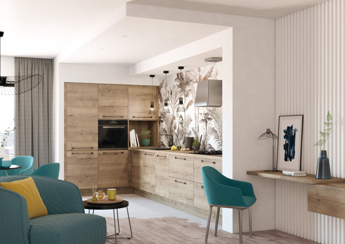 VALENTINA Chêne Havane et bleu