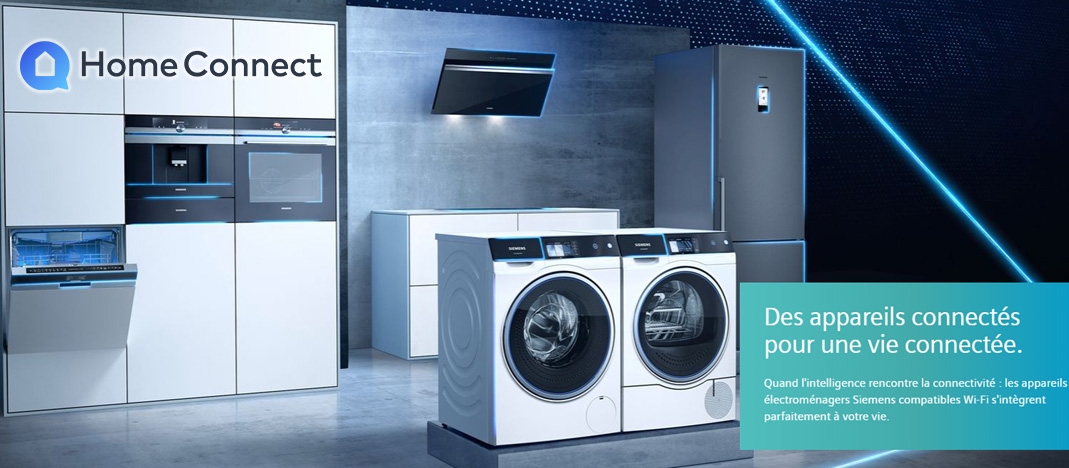 <p class="ql-align-justify">Avec l'application <strong>Home Connect</strong> vous pouvez contrôler vos appareils électroménagers Siemens compatibles Wi-Fi via votre smartphone où que vous soyez. Maîtrisez n'importe quelle recette avec votre four connecté <strong>Siemens</strong>. Transférez les réglages optimaux de votre recette à votre four et profitez d'une connectivité à toute épreuve où que vous soyez. Découvrez la gamme de lave-vaisselle <strong>Siemens </strong>qui sont, non seulement, entièrement programmables pour offrir une vaisselle propre et brillante, mais qui peuvent également être connectés à des services qui vous facilitent la vie.</p>