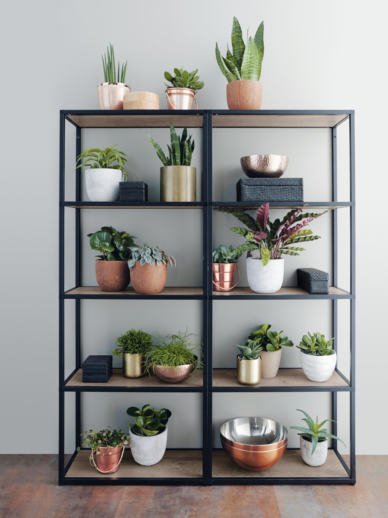 <p class="ql-align-justify">Les <strong>étagères ouvertes</strong> en métal noir onyx amènent une touche déco tout en légèreté.</p>
