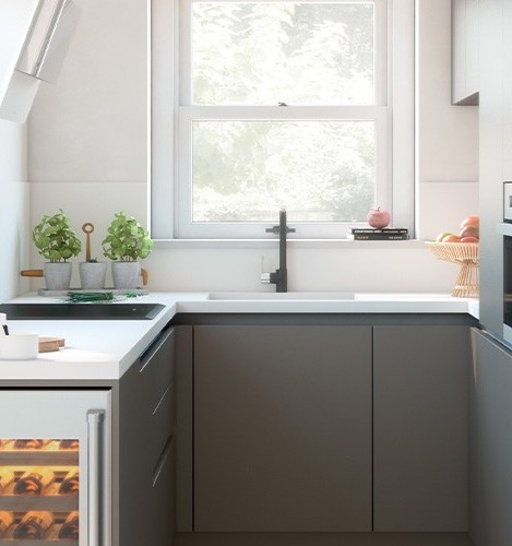 petite cuisine équipée grise et blanche